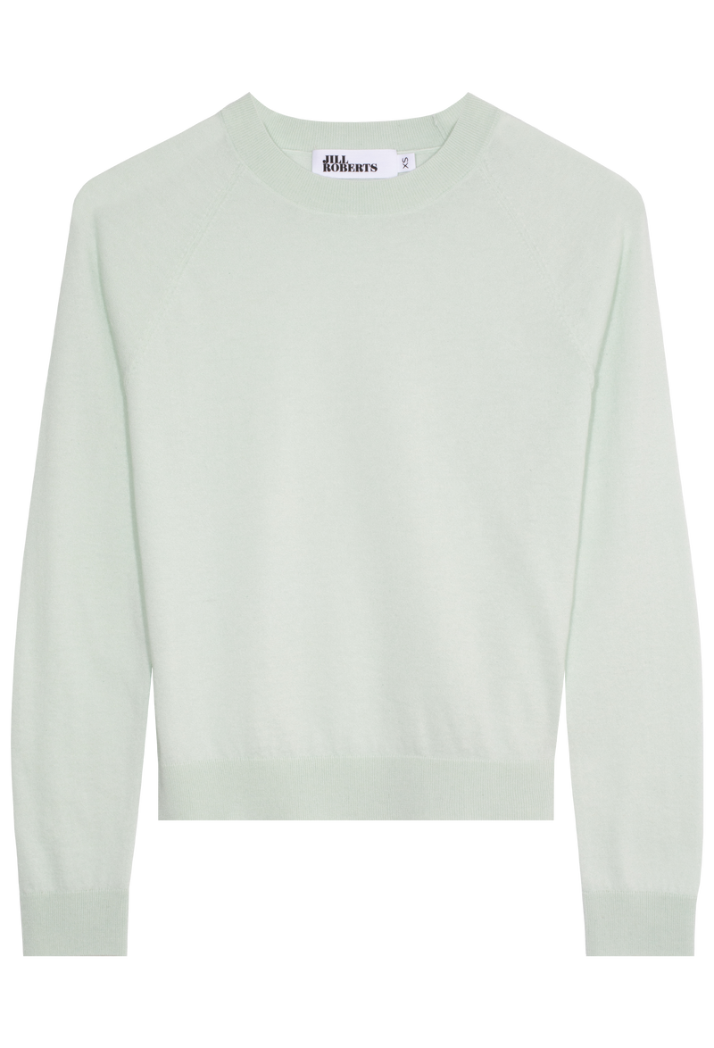 a pastel green long sleeve cashmere crewneck. transparent background