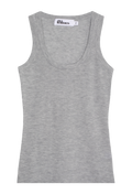 A heathered grey cashmere racer back tank top. Transparent background.
