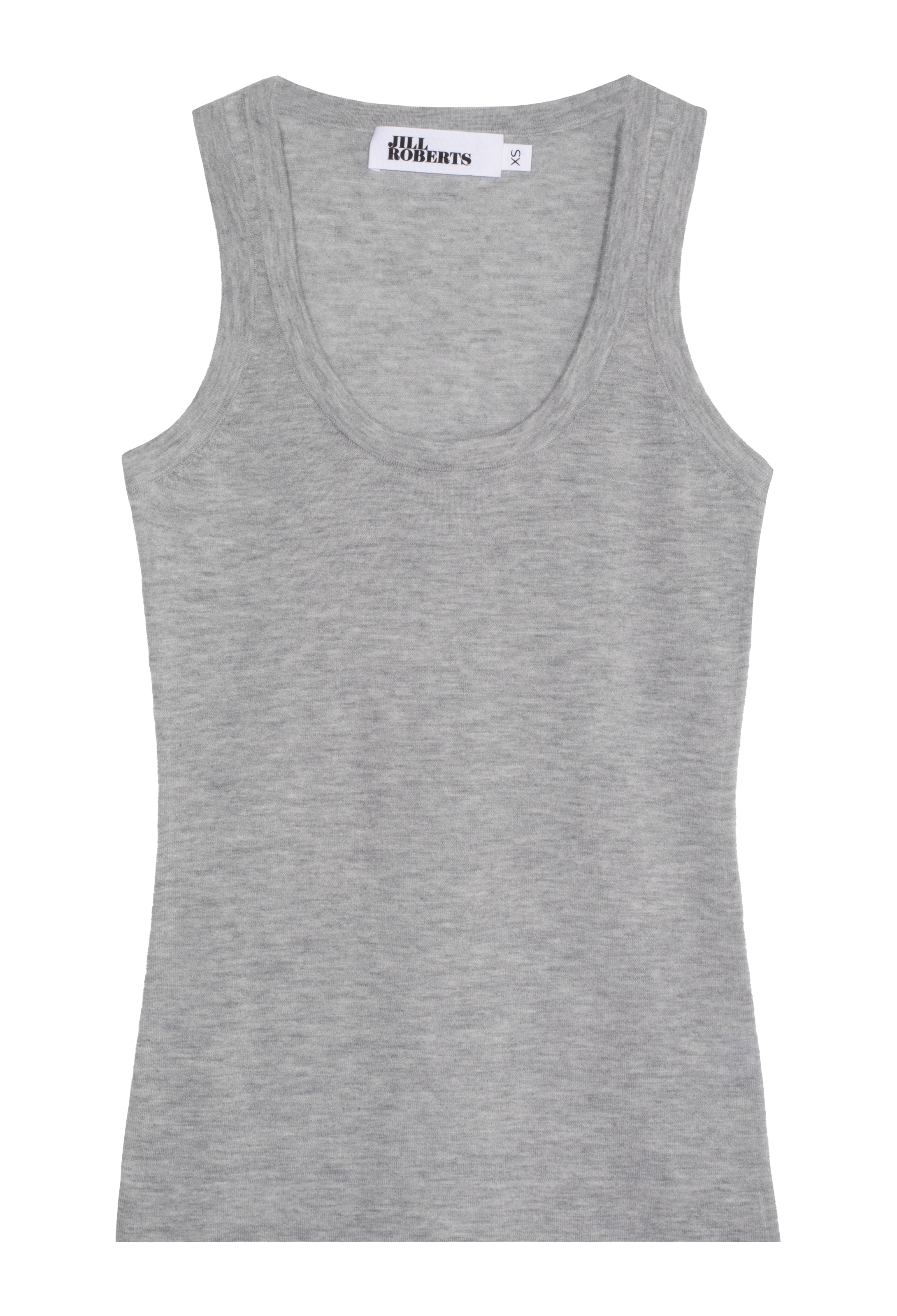 A heathered grey cashmere racer back tank top. Transparent background.
