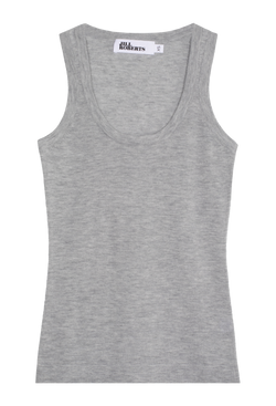 A heathered grey cashmere racer back tank top. Transparent background.