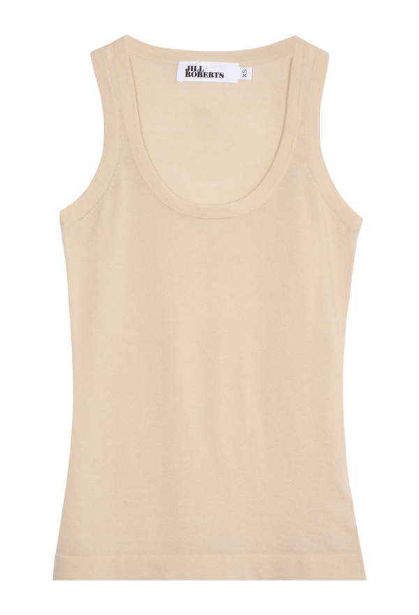 A light beige cashmere racer back tank top. Transparent background.