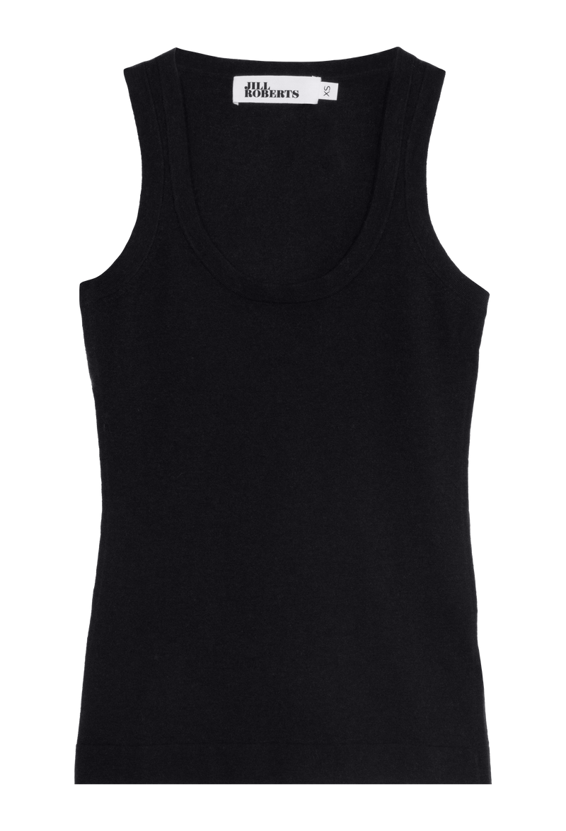 A black cashmere racer back tank top. Transparent background.