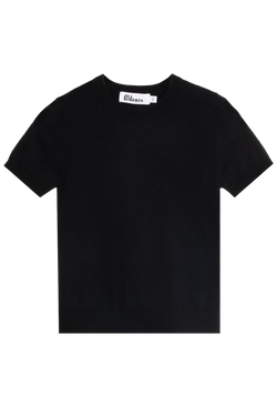 A black cashmere short sleeve crewneck. Transparent background.
