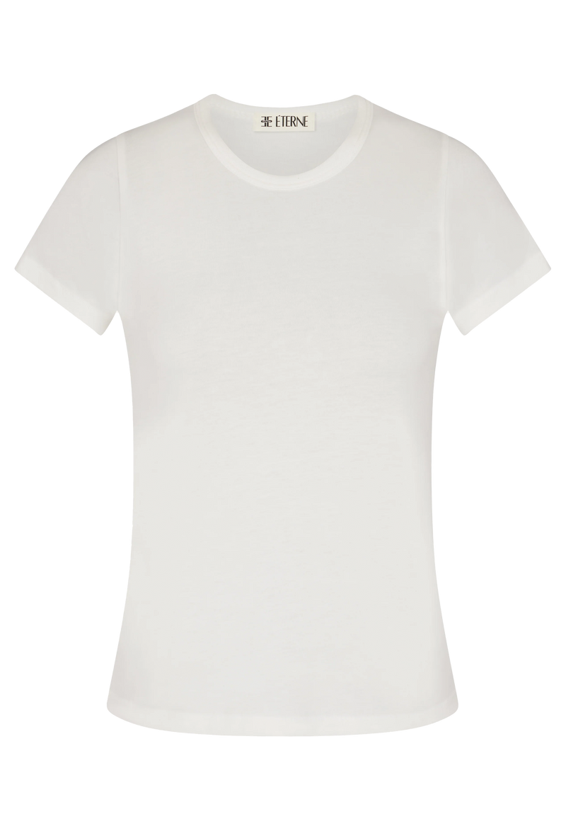 a white short sleeve fitted t-shirt. transparent background.