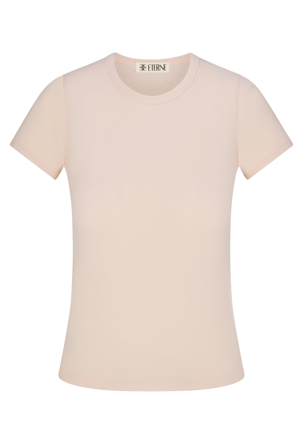 a light pink short sleeve fitted t-shirt. transparent background.