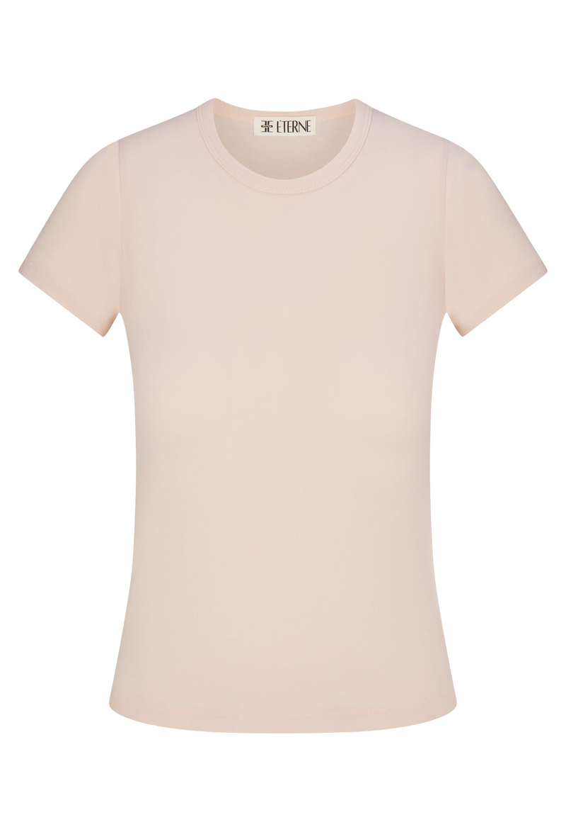 a light pink short sleeve fitted t-shirt. transparent background.