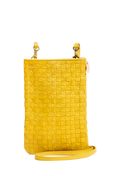 yellow woven phone pouch bag with strap. transparent background
