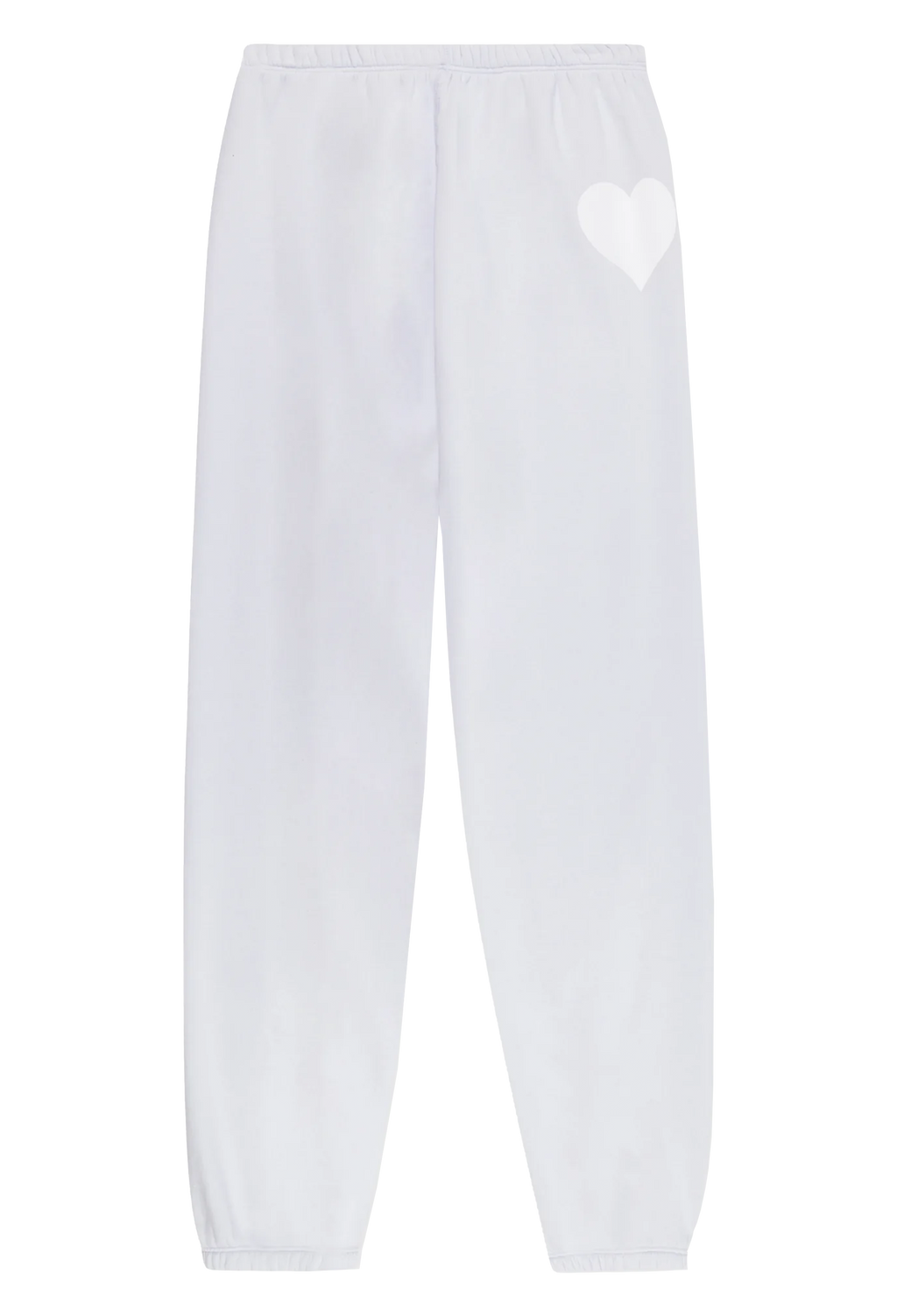 off white sweatpants with a white heart printed on the thigh. transparent background