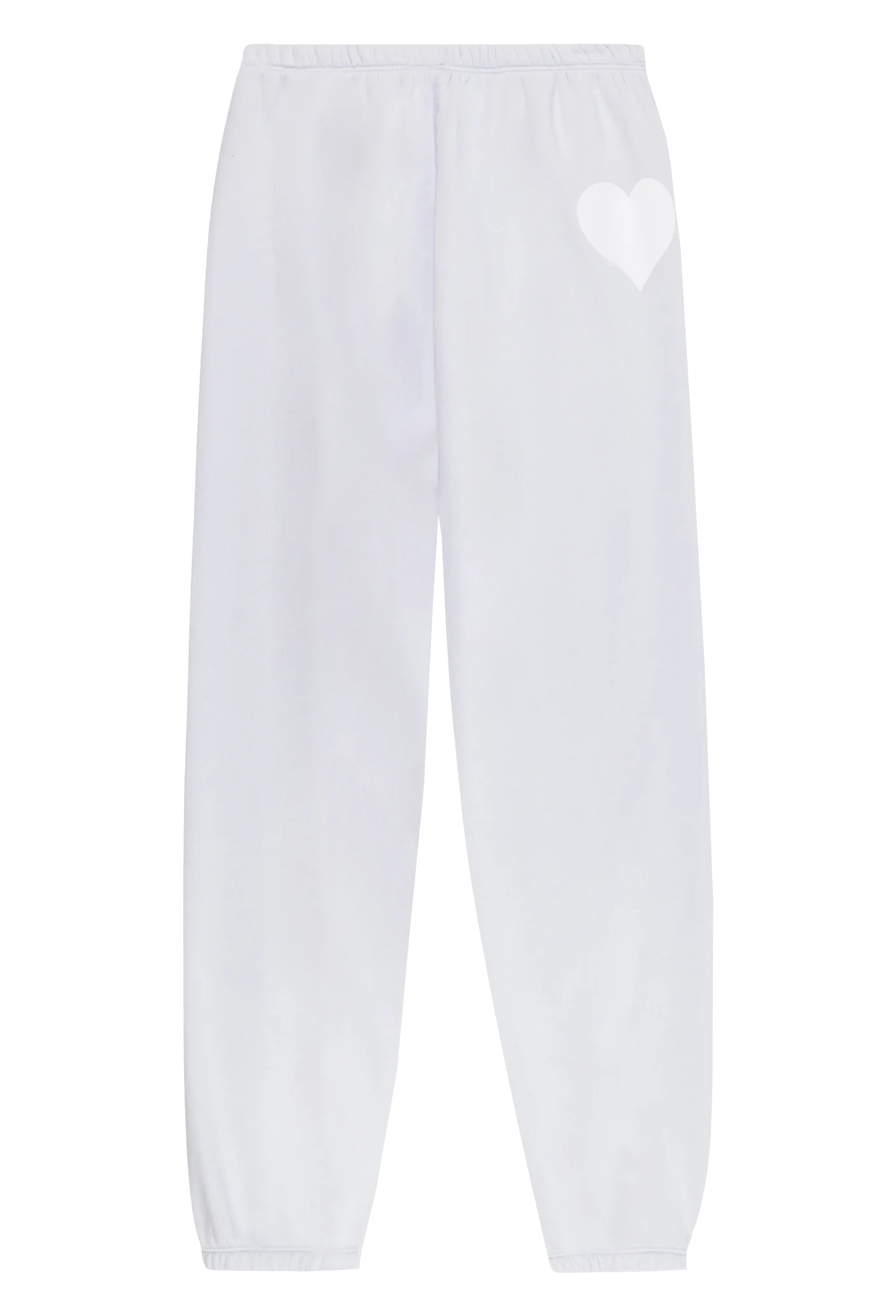off white sweatpants with a white heart printed on the thigh. transparent background