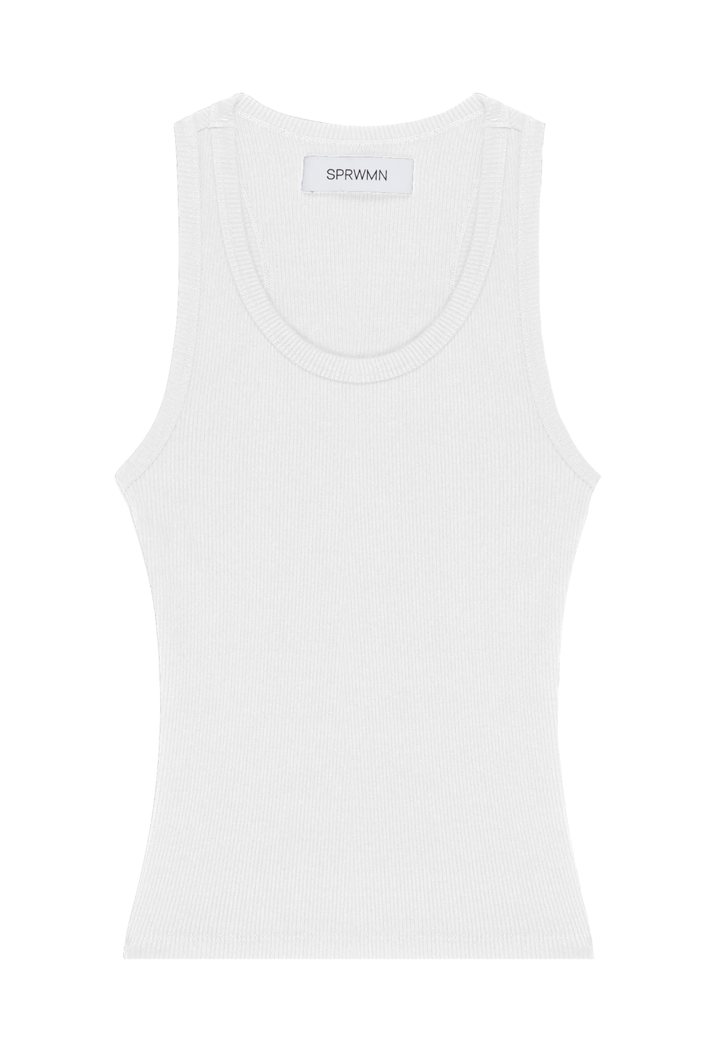 a scoop neck ribbed white tank top. transparent background