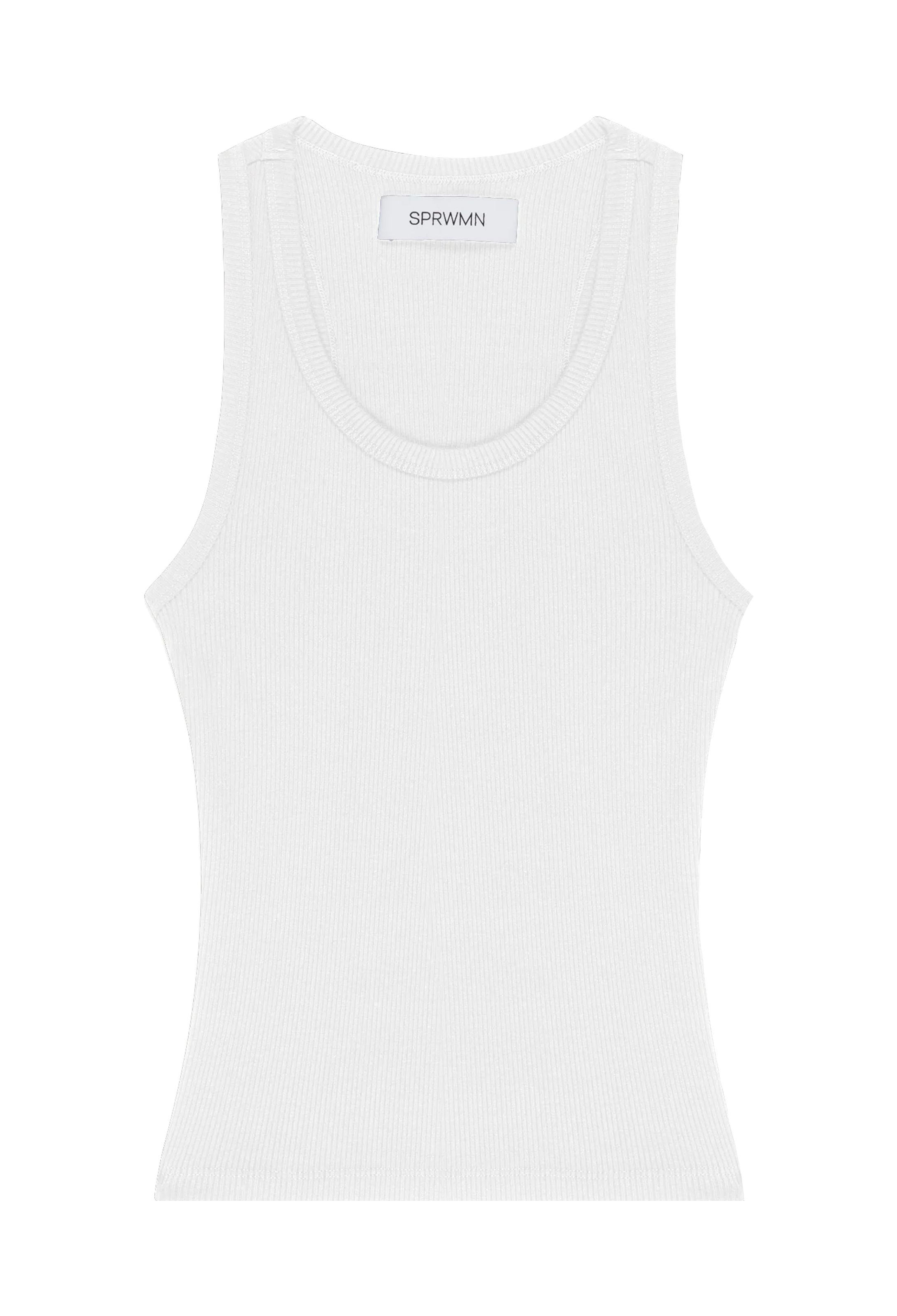 a scoop neck ribbed white tank top. transparent background