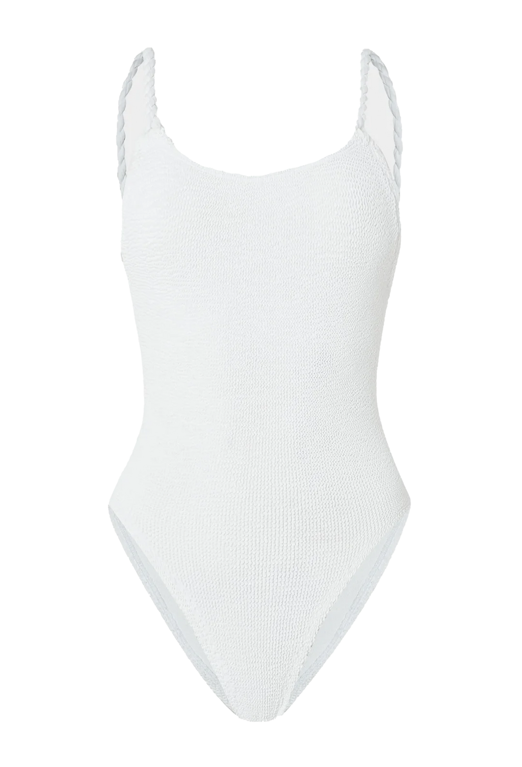 a white one-piece swimsuit with rope braid straps. transparent background.