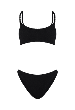 a black bikini with crinkle fabric. transparent background.