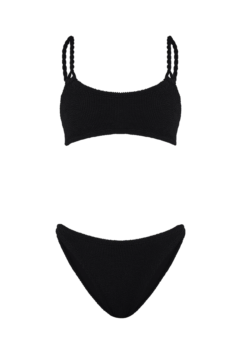 a black bikini with crinkle fabric. transparent background.