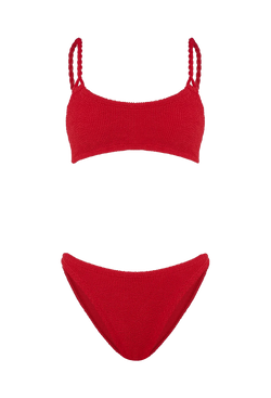 a red bikini with crinkle fabric. transparent background.