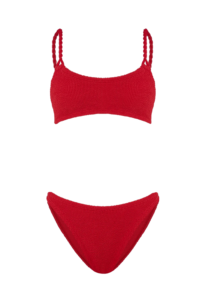 a red bikini with crinkle fabric. transparent background.