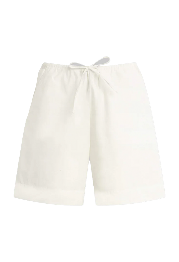 knee-length white drawstring shorts. transparent background.