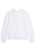 a white boucle hoodie with a front pocket. transparent background.