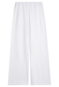 white boucle wide leg sweatpant with a drawstring waist. transparent background.