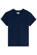 a dark blue crewneck t-shirt. transparent background.