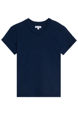 a dark blue crewneck t-shirt. transparent background.