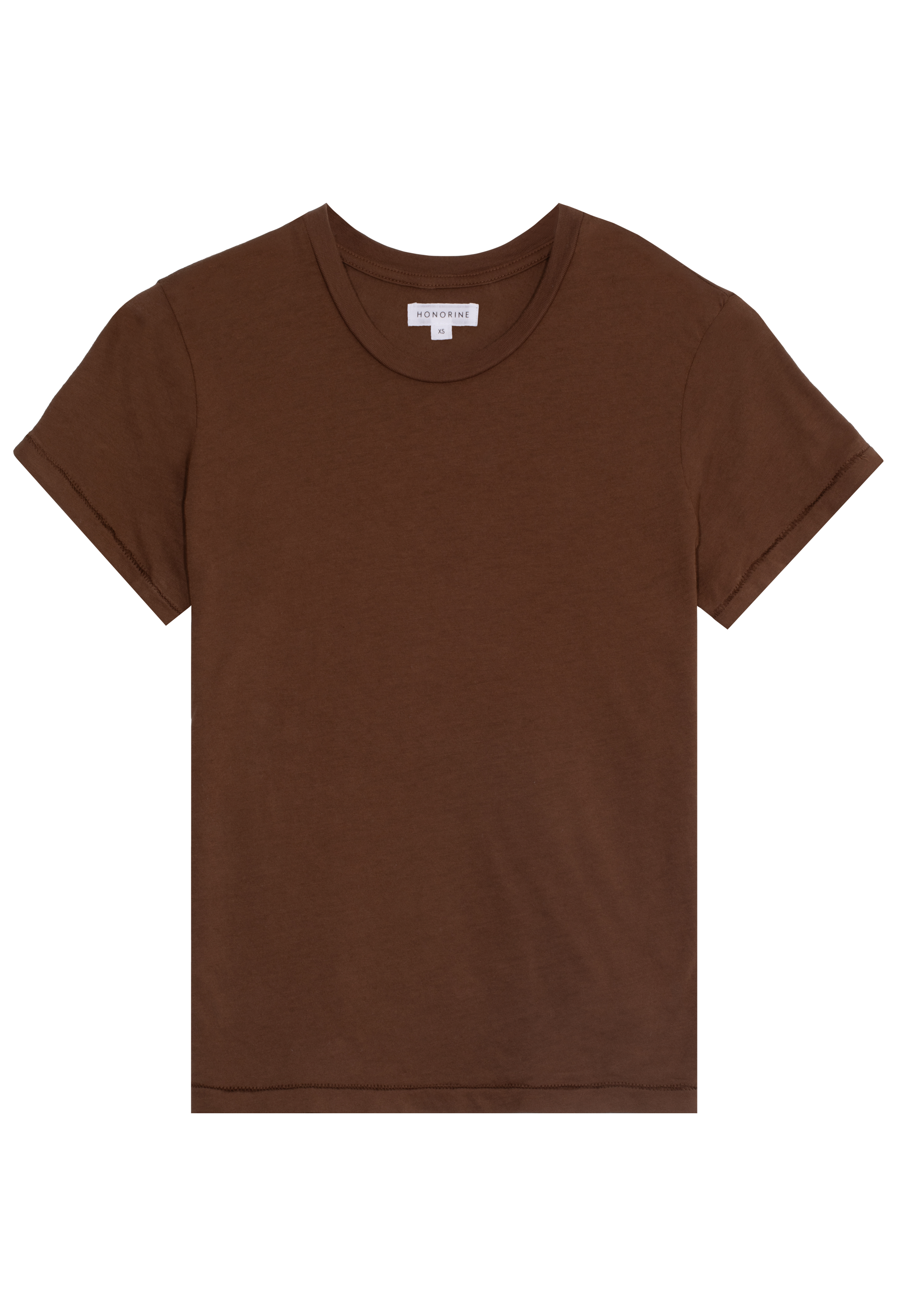 a brown crewneck t-shirt. transparent background.