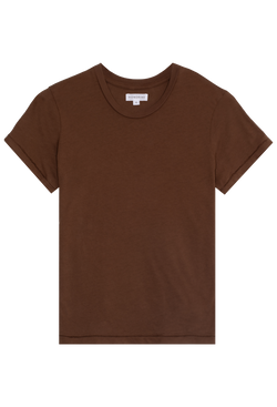 a brown crewneck t-shirt. transparent background.
