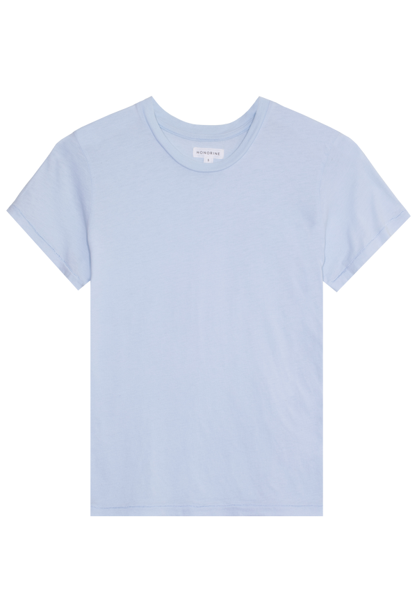 a light blue crewneck t-shirt. transparent background.