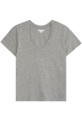 a heather grey v-neck t-shirt. transparent background.