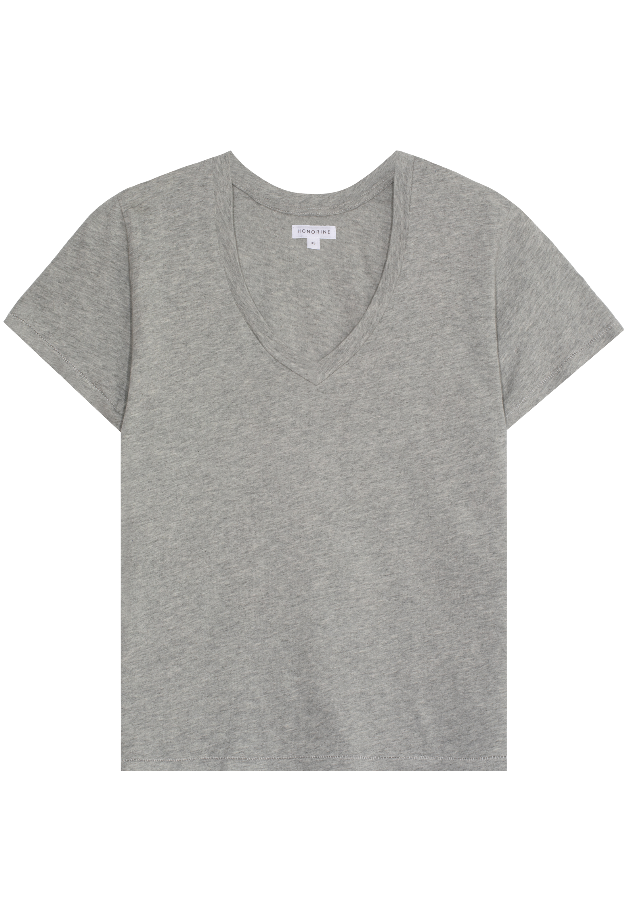 a heather grey v-neck t-shirt. transparent background.