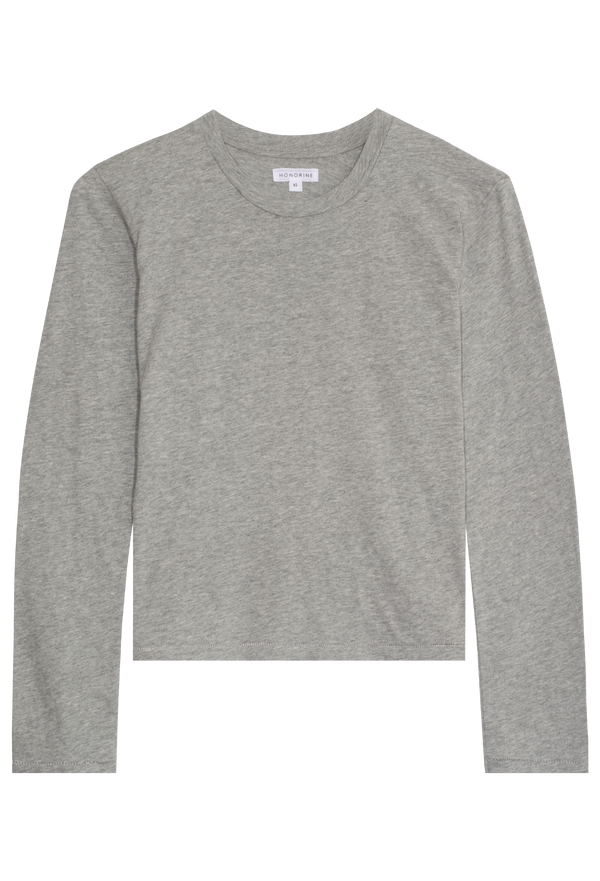 a heather grey long sleeve t-shirt. transparent background.