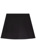 a black short a-line skirt with two side slit pockets. transparent background.