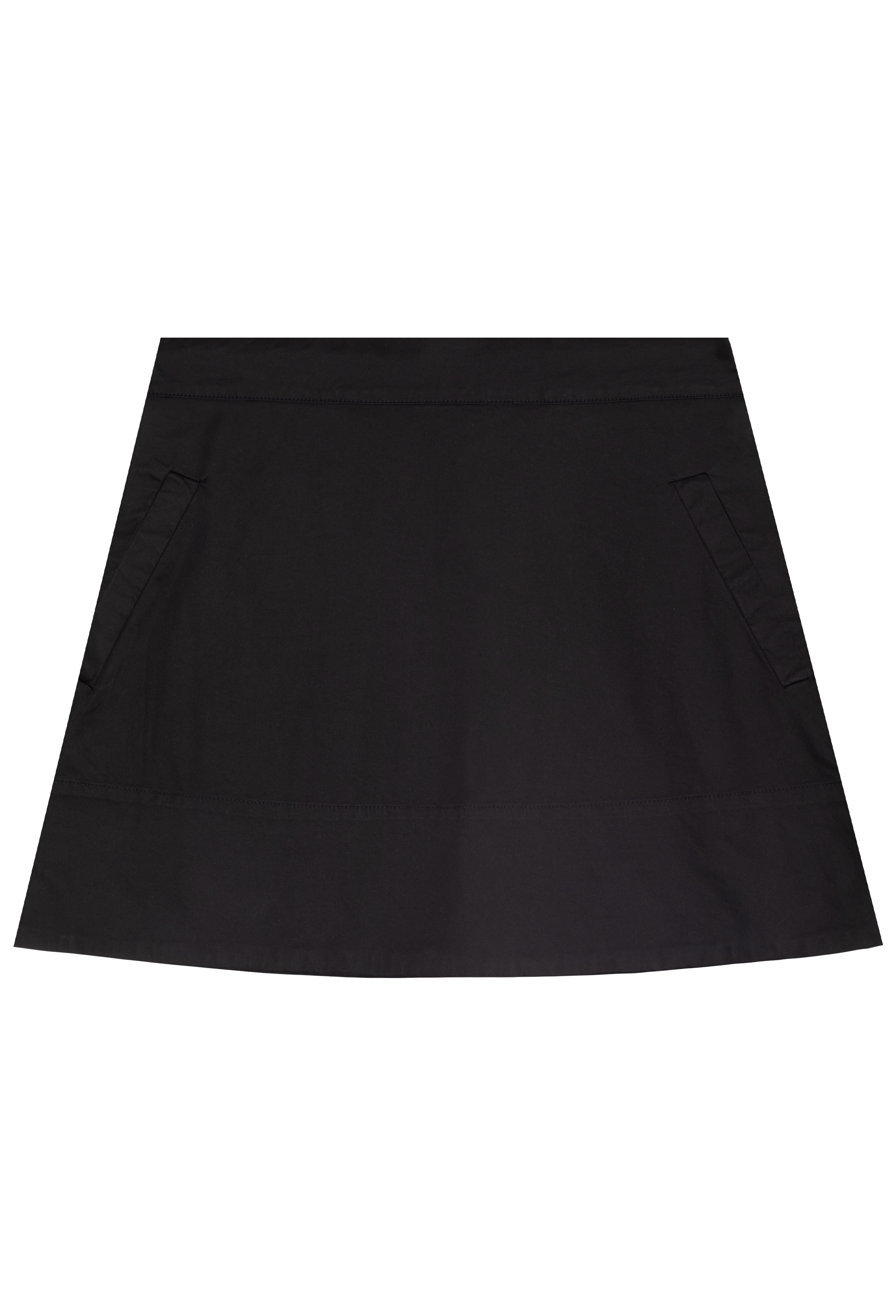 a black short a-line skirt with two side slit pockets. transparent background.