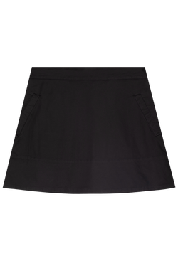 a black short a-line skirt with two side slit pockets. transparent background.