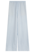a light blue linen pant with a drawstring waistband. transparent background.