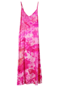 a pink and white tie dyed midi slip dress. transparent background.
