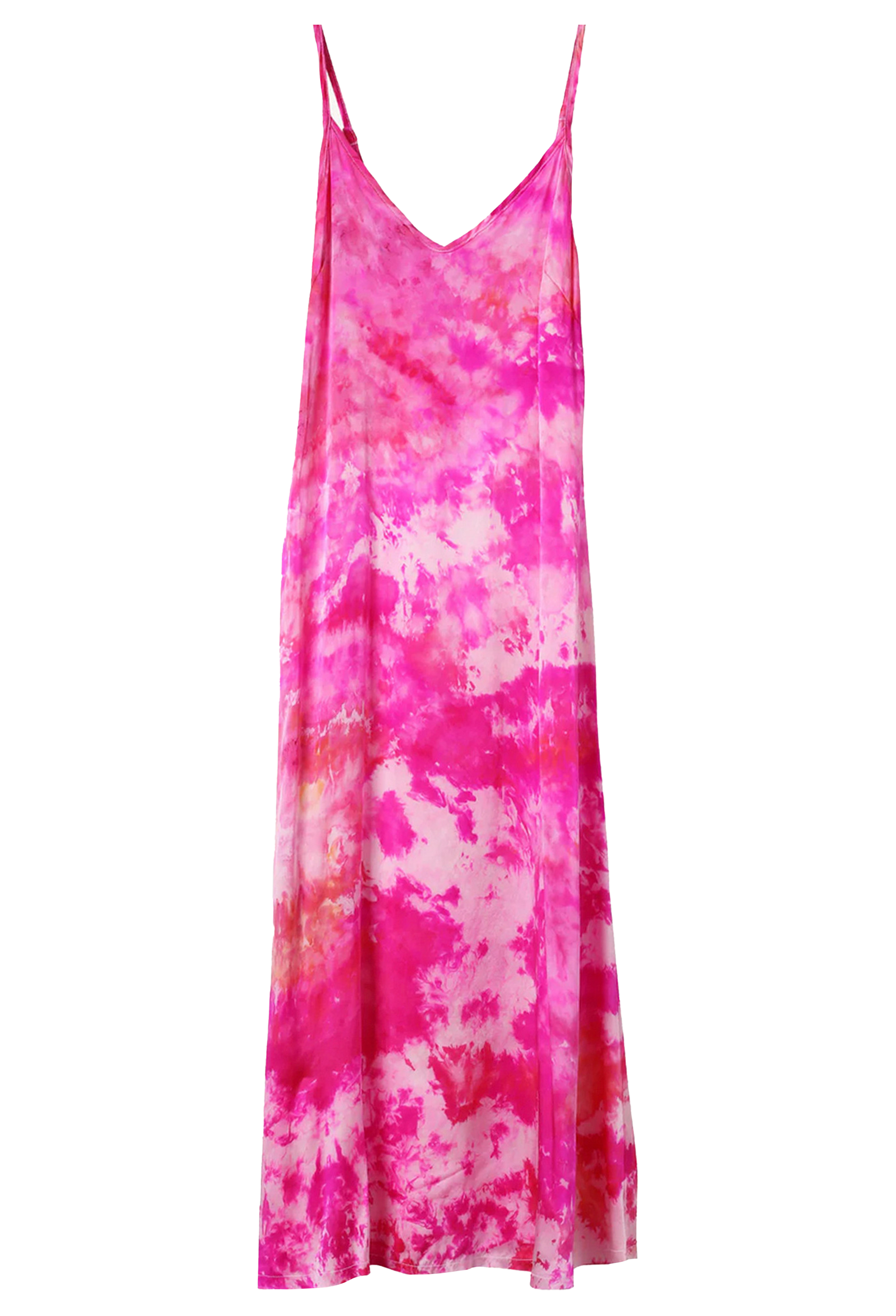 a pink and white tie dyed midi slip dress. transparent background.