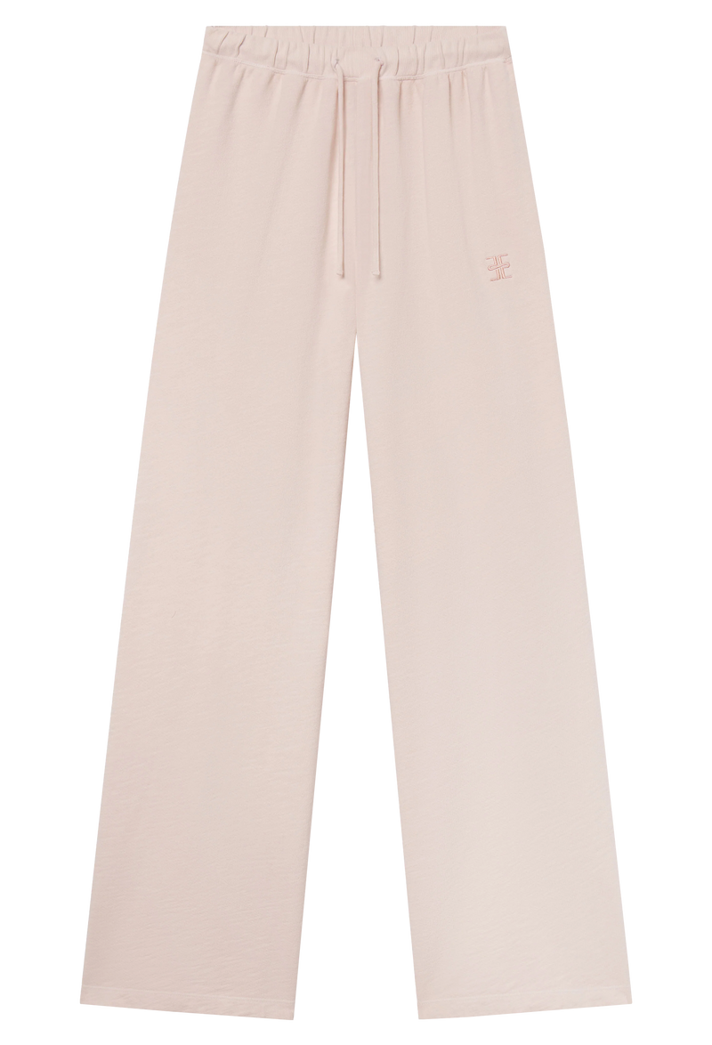 a light pink wide leg drawstring sweatpant. transparent background.