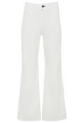 a white pant with a flared leg and frayed hem. transparent background
