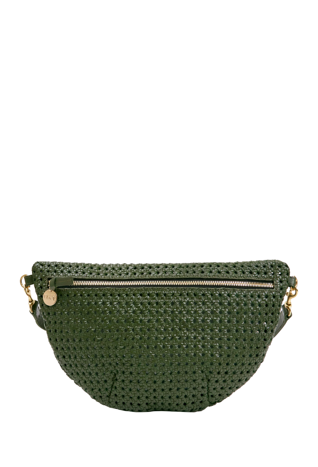 an army green rattan leather fanny pack. transparent backgrounnd.