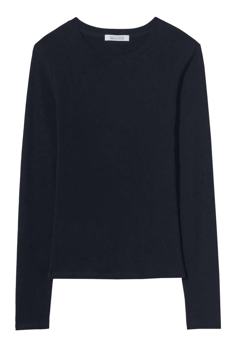 a dark blue long sleeve t-shirt. transparent background. 