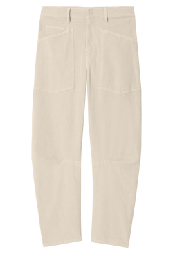 light beige corduroy pants with deep front patch pockets. transparent background.