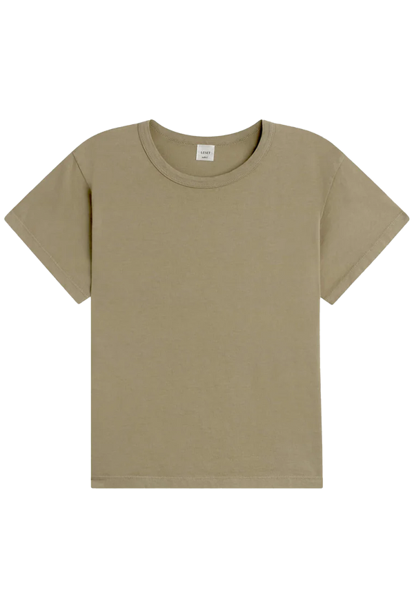 an army green short sleeve t-shirt. transparent background.
