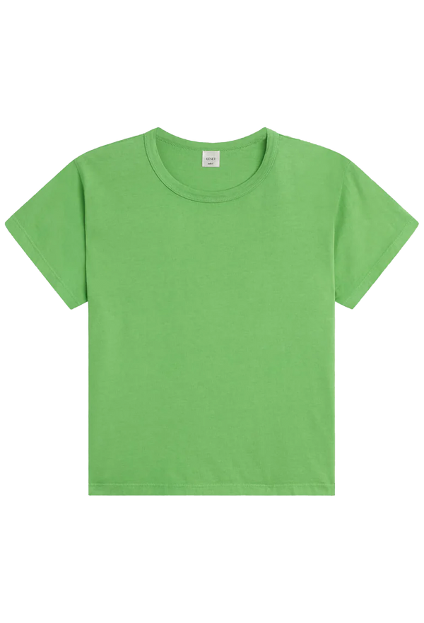 a bright green short sleeve t-shirt. transparent background.