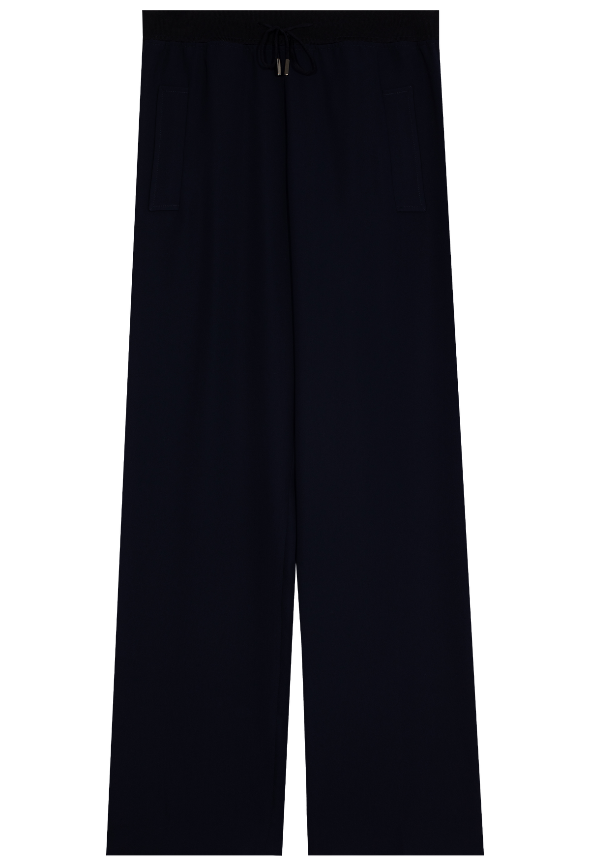 a navy drawstring waistband pant. transparent background