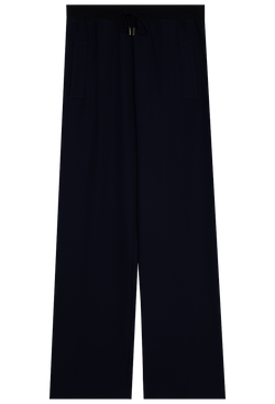 a navy drawstring waistband pant. transparent background