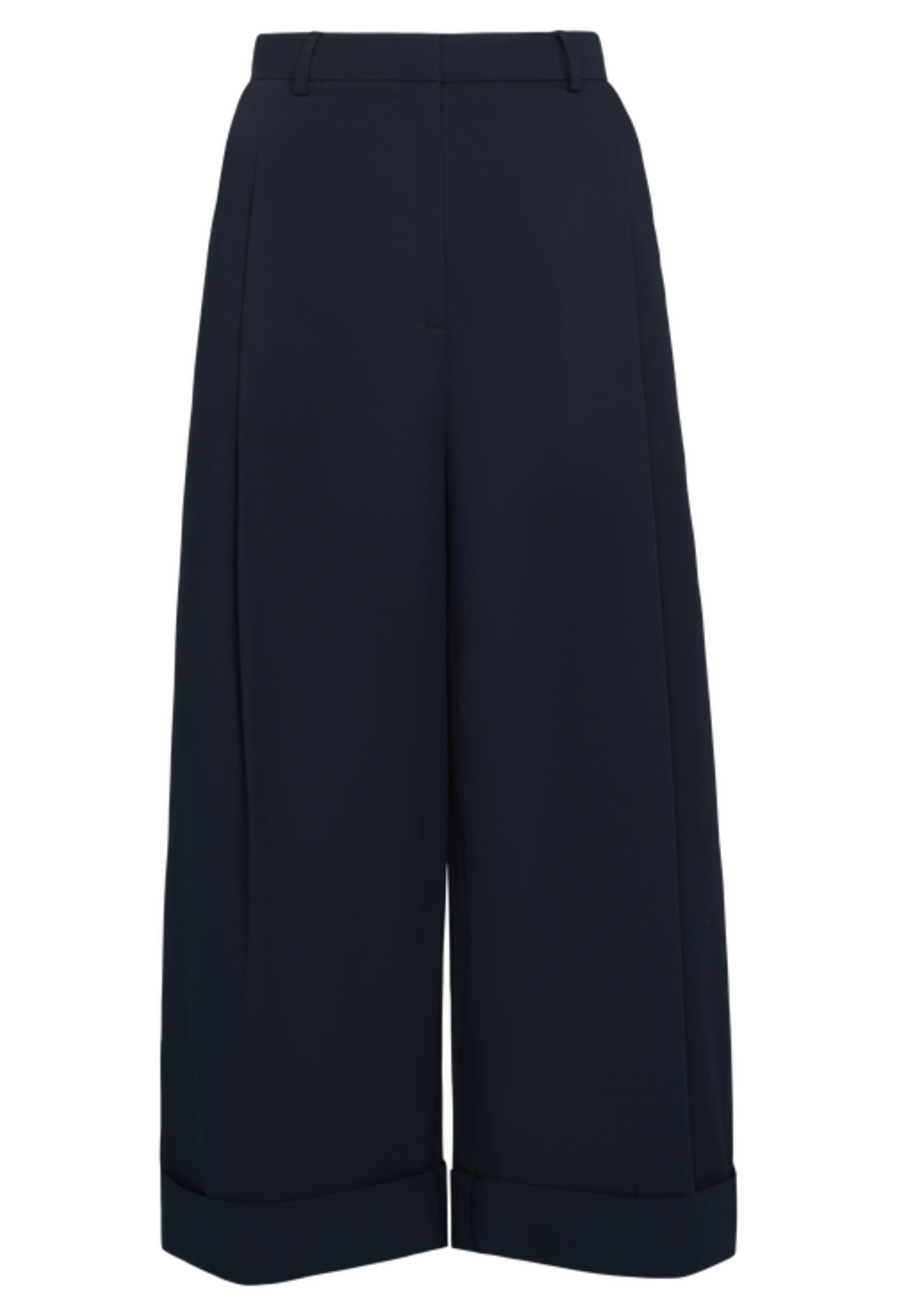 a pair of dark blue wide-leg pants. transparent background.