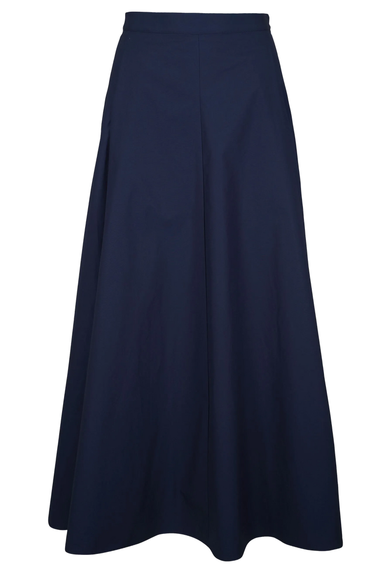 a navy midi skirt with pleats. transparent background.