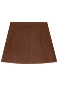 a short brown skirt with two side pockets. transparent background
