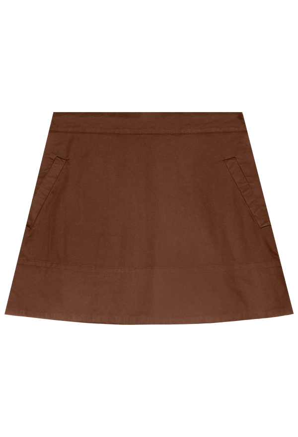 a short brown skirt with two side pockets. transparent background